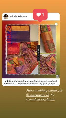 More wedding outfits for @sangitaiyer16  by @vaidehi.krishnan!