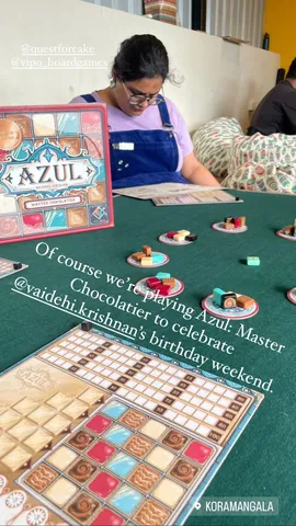 Of course we're playing Azul: Master Chocolatier to celebrate @vaidehi.krishnan's birthday weekend.  @questforcake 
 @vipo_boardgames